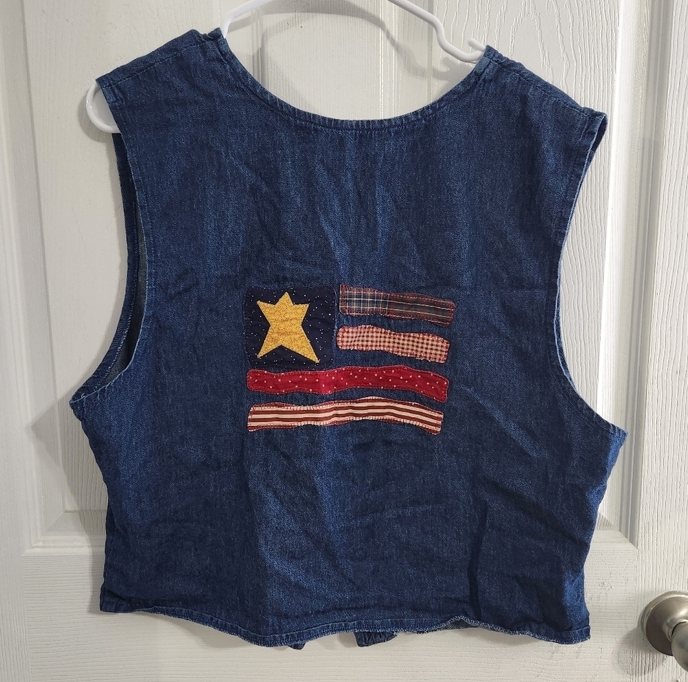 Vintage Lighthouse apparel cotton vest embroidered patchwork Patriotic Large